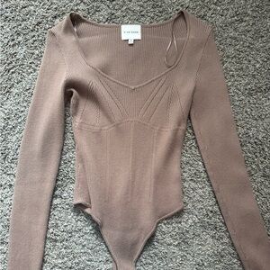Pink Rose Women's Taupe Ribbed Bodysuit